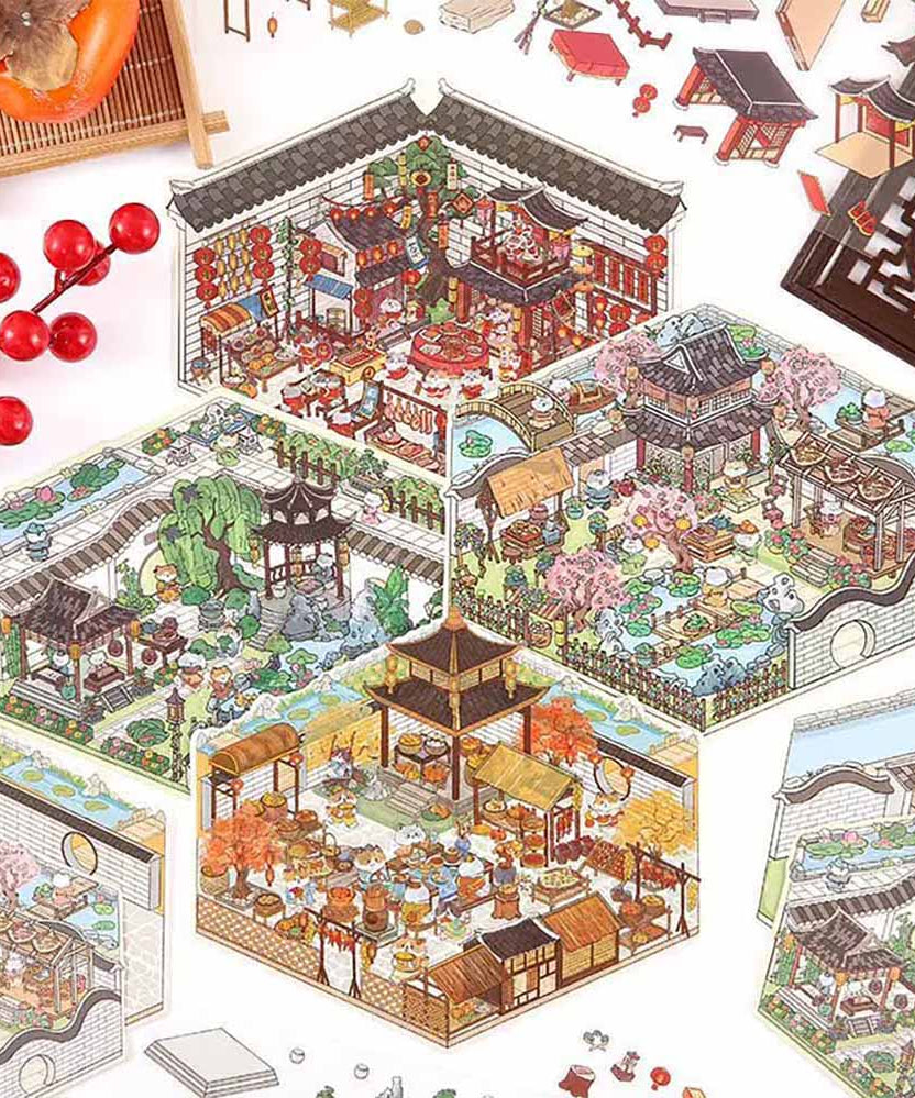 Kitten's Yard DIY 3D Scene Stickers 4 Cute Miniature Scenes
