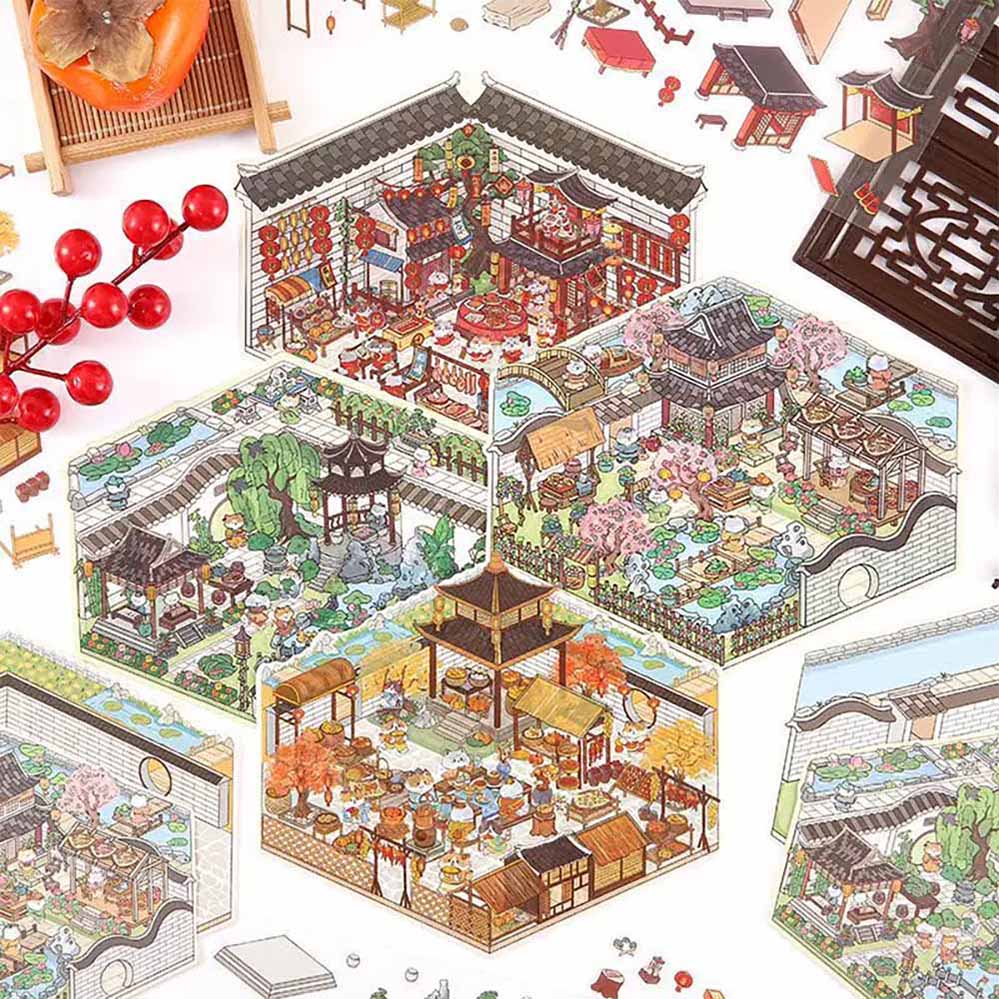 Kitten's Yard DIY 3D Scene Stickers 4 Cute Miniature Scenes