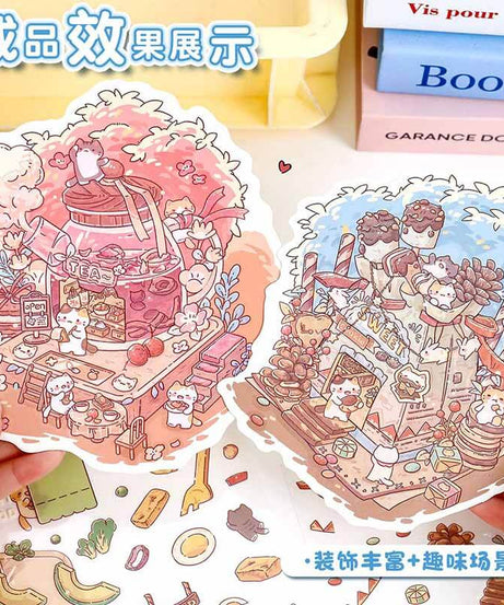 Teacup Tales DIY 3D Scene Stickers 4 Cute Miniature Scenes