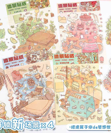 Teacup Tales DIY 3D Scene Stickers 4 Cute Miniature Scenes