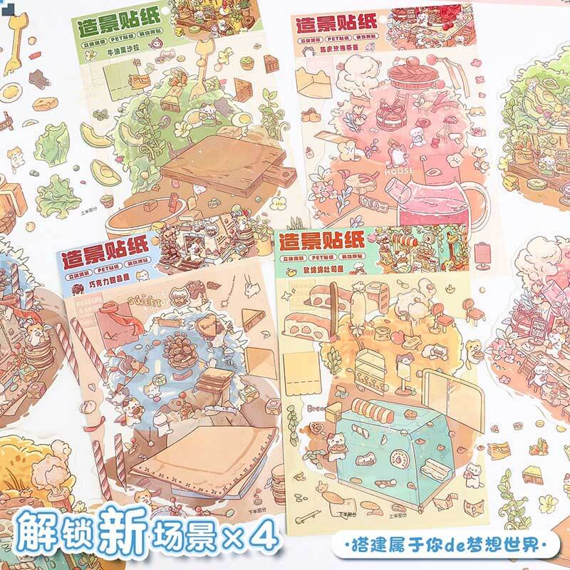 Teacup Tales DIY 3D Scene Stickers 4 Cute Miniature Scenes