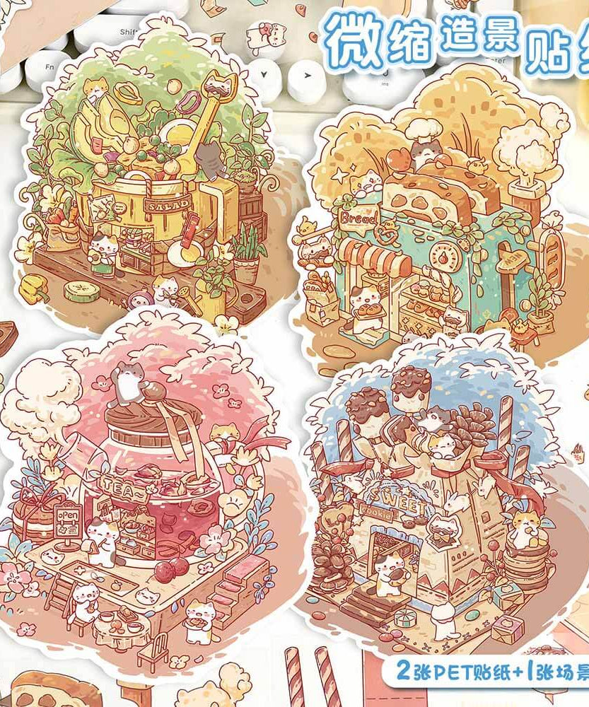 Teacup Tales DIY 3D Scene Stickers 4 Cute Miniature Scenes