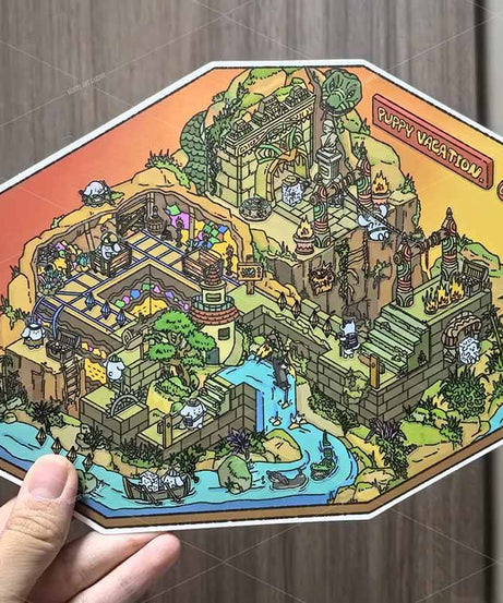 [Inside 2 sheets]Puppy Vacation & Mine Exploration DIY 3D Scene Stickers Cute Miniature Scenes