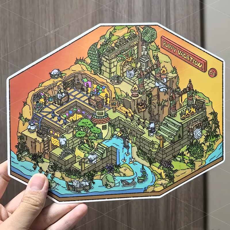 [Inside 2 sheets]Puppy Vacation & Mine Exploration DIY 3D Scene Stickers Cute Miniature Scenes