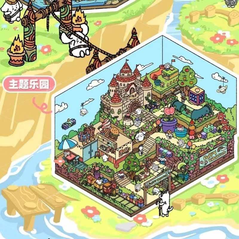 [Inside 2 sheets]Puppy Vacation & Mine Exploration DIY 3D Scene Stickers Cute Miniature Scenes