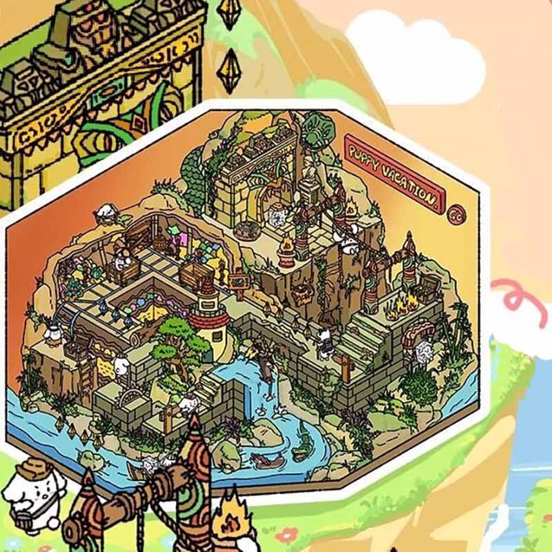 [Inside 2 sheets]Puppy Vacation & Mine Exploration DIY 3D Scene Stickers Cute Miniature Scenes