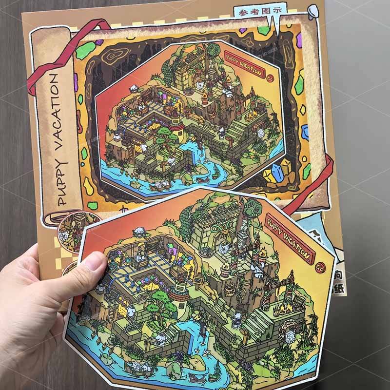 [Inside 2 sheets]Puppy Vacation & Mine Exploration DIY 3D Scene Stickers Cute Miniature Scenes