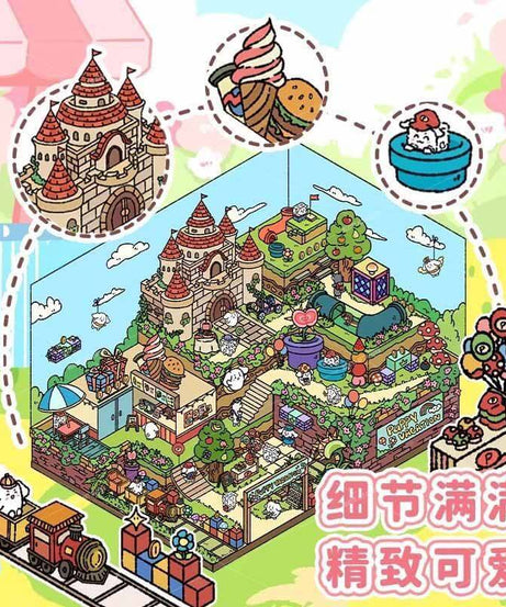 [Inside 2 sheets]Puppy Vacation & Mine Exploration DIY 3D Scene Stickers Cute Miniature Scenes
