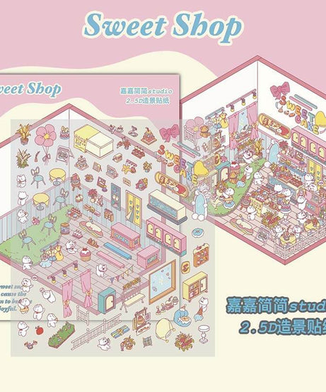 Town Shop DIY 3D Scene Stickers 3 Cute Miniature Scenes