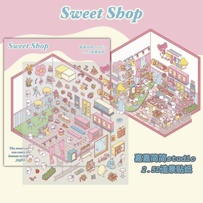 Town Shop DIY 3D Scene Stickers 3 Cute Miniature Scenes