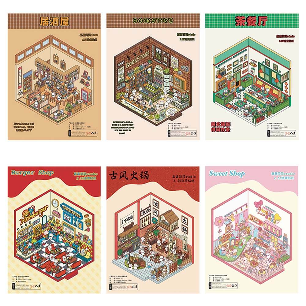 Town Shop DIY 3D Scene Stickers 3 Cute Miniature Scenes