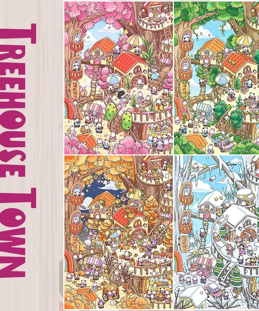 Treehouse Town DIY 3D Scene Stickers 4 Cute Miniature Scenes