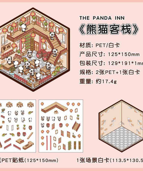 Panda House DIY 3D Scene Stickers - 4 Cute Miniature Scenes