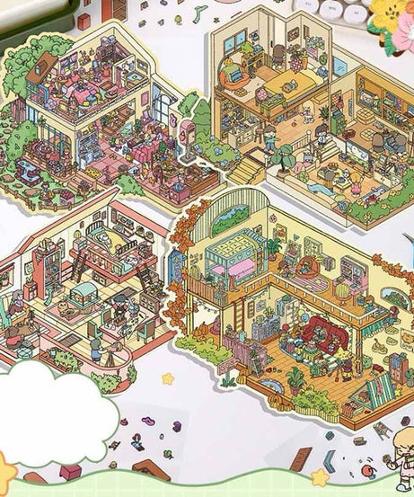 Townhouse Party Collection Scene Stickers - 4 Cute Miniature Scenes