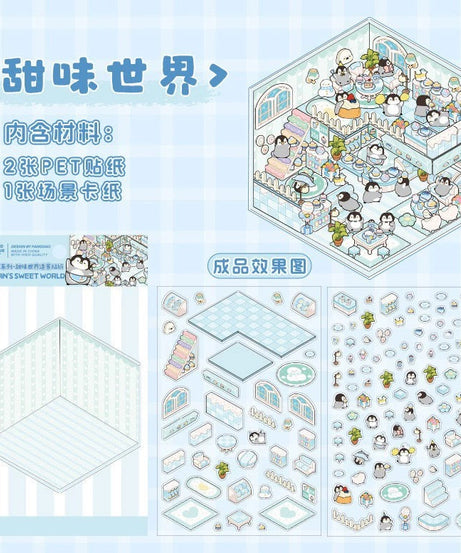 Penguin Holiday Collection DIY 3D Scene Stickers 4 Cute Miniature Scenes