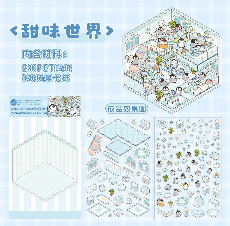 Penguin Holiday Collection DIY 3D Scene Stickers 4 Cute Miniature Scenes