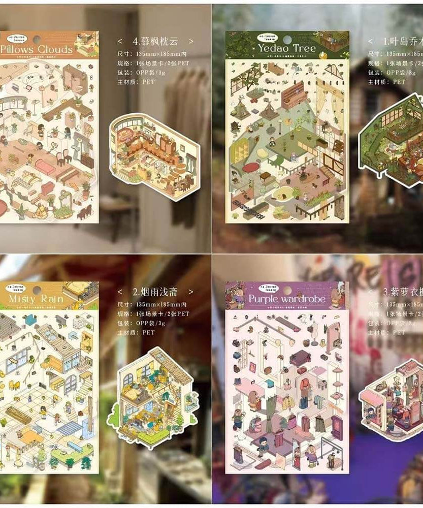 Verses in Mist DIY 3D Scene Stickers 4 Cute Miniature Scenes