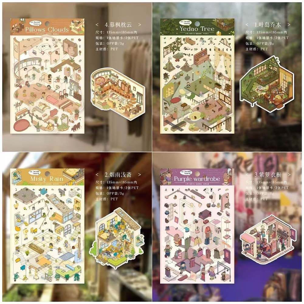 Verses in Mist DIY 3D Scene Stickers 4 Cute Miniature Scenes