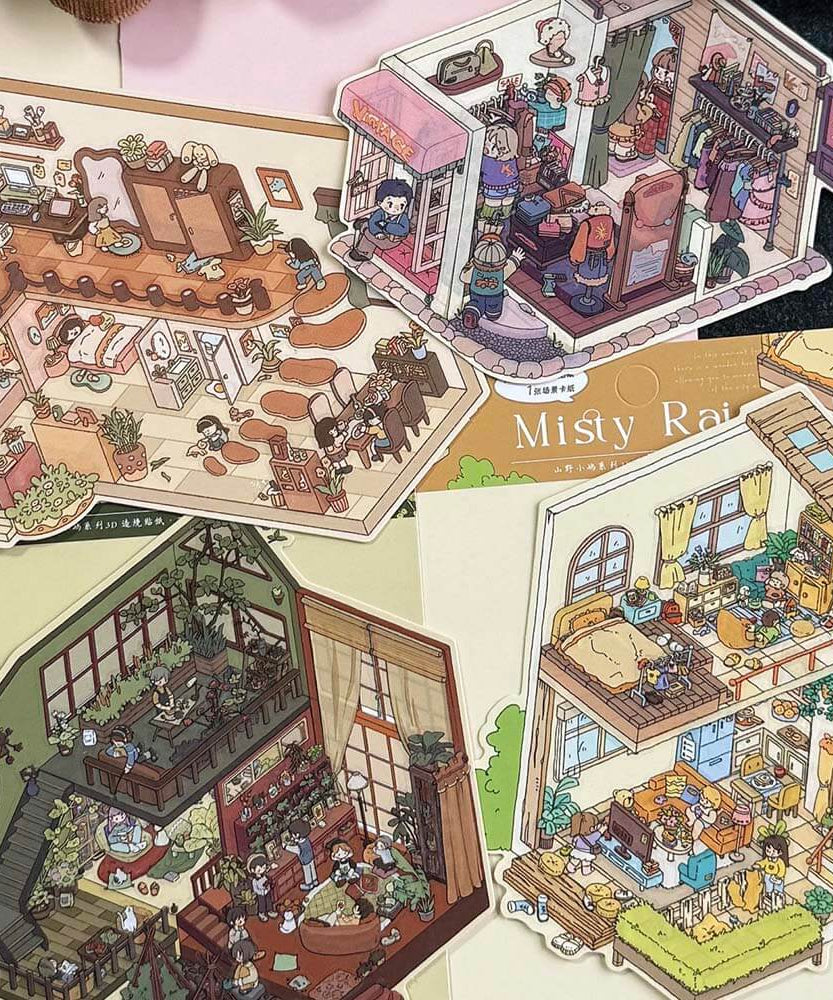 Verses in Mist DIY 3D Scene Stickers 4 Cute Miniature Scenes