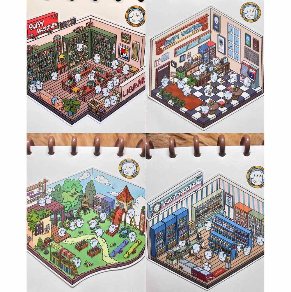 Cute Fat Puppy 1.0 Series Scene Stickers 4 Cute Miniature Scenes