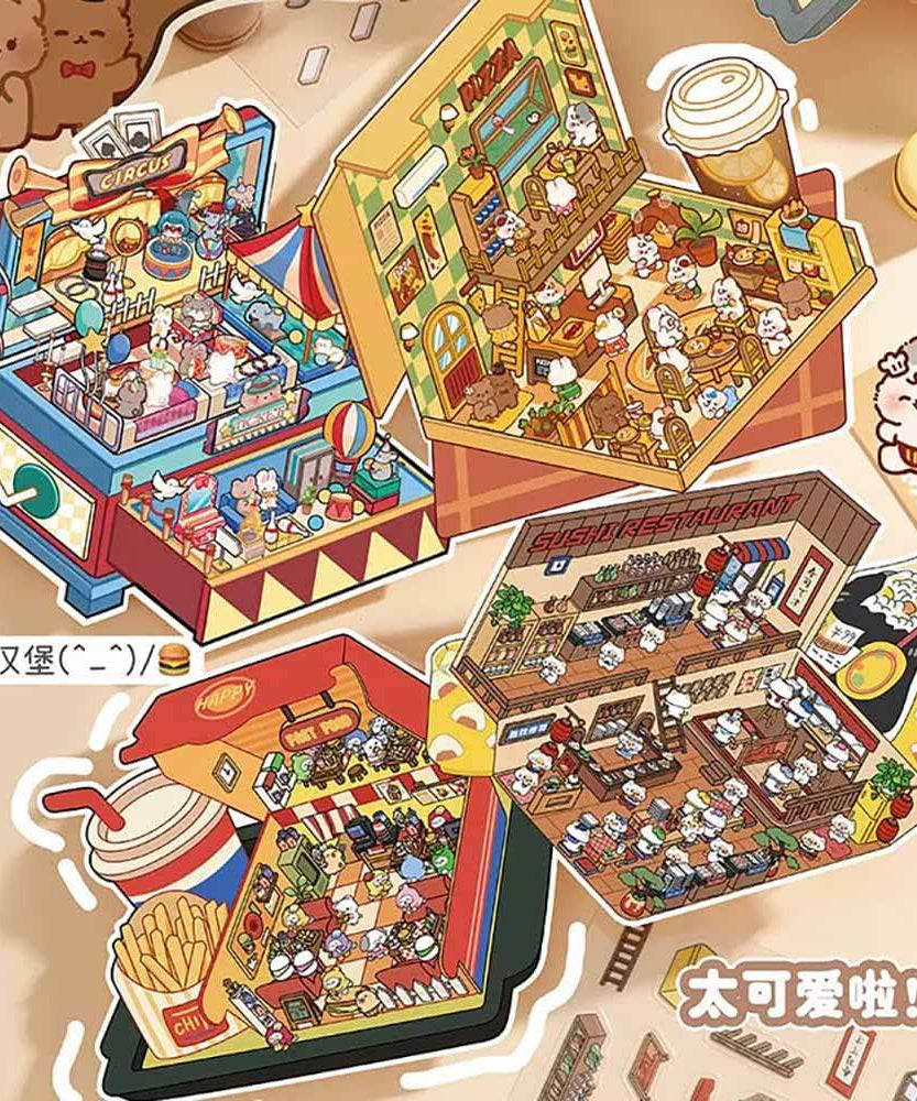 Fun Box Collection DIY 3D Scene Stickers 4 Cute Miniature Scenes