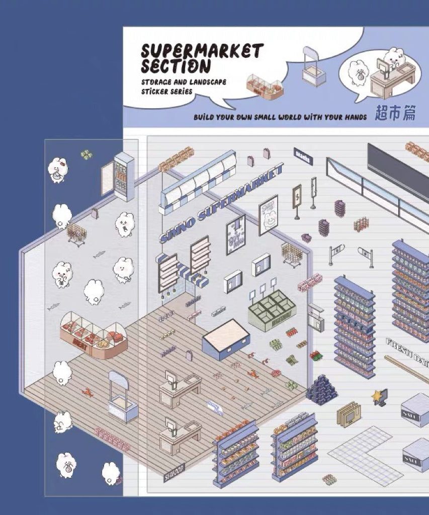 Stickers Scene, Make your Own Supermarket|Coffee Shop|Restaurant|Bookstore