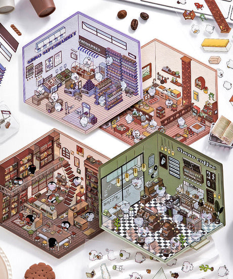 Stickers Scene, Make your Own Apartment|Forest Bookstore|Sushi Bar|Cocoa Cafe