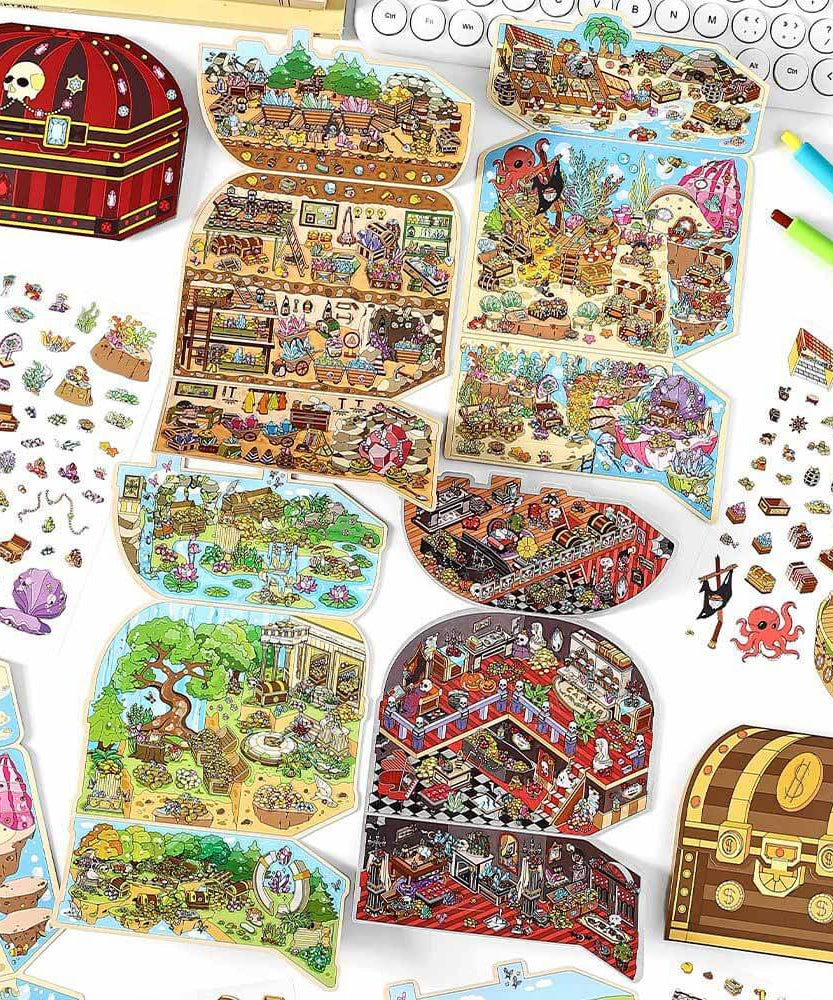 Whimsical Treasures DIY 3D Scene Stickers 4 Cute Miniature Scenes