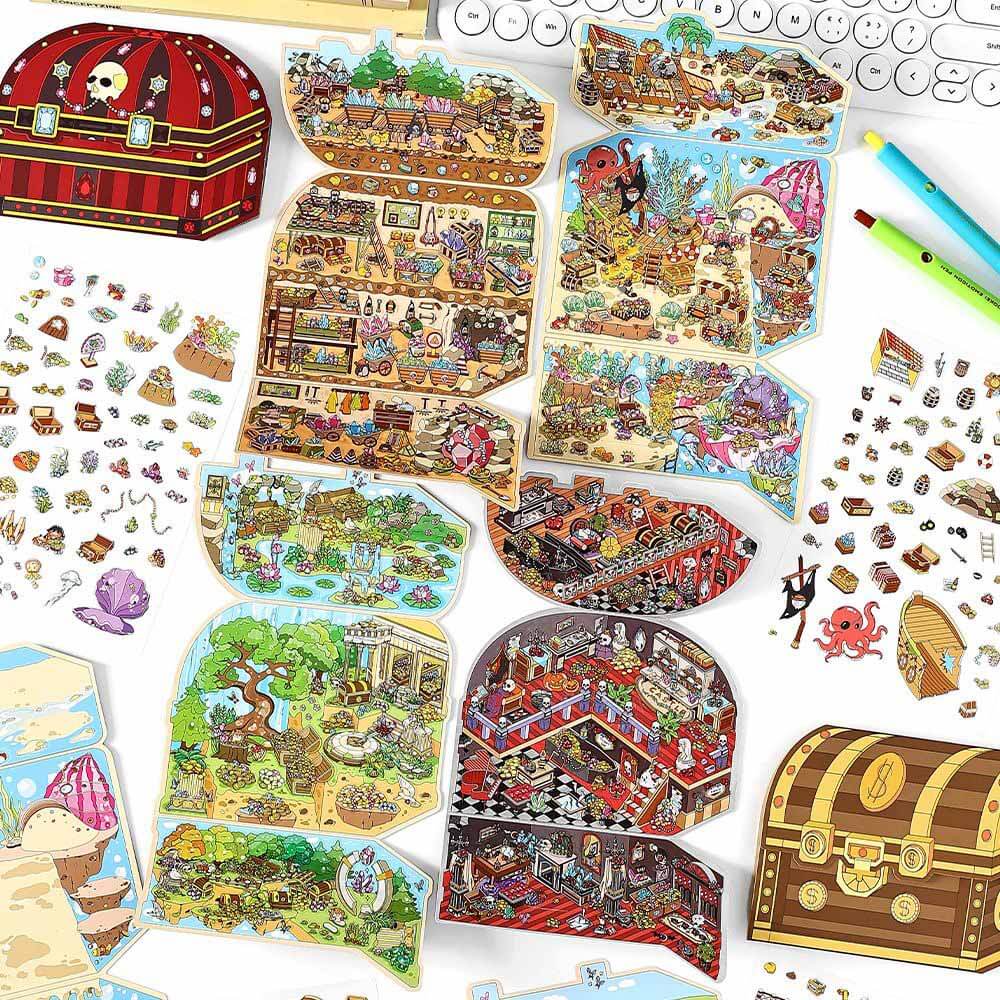 Whimsical Treasures DIY 3D Scene Stickers 4 Cute Miniature Scenes