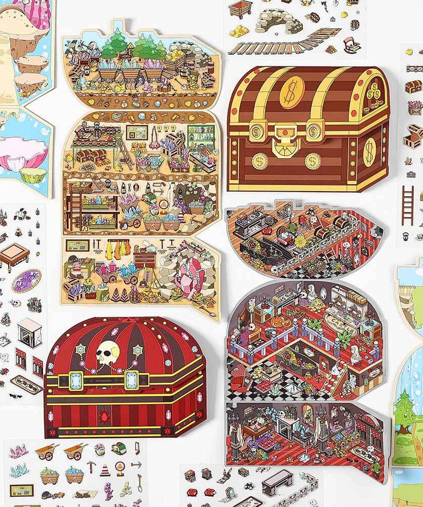 Whimsical Treasures DIY 3D Scene Stickers 4 Cute Miniature Scenes