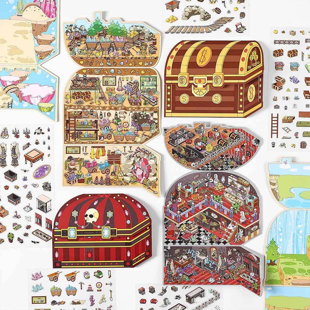 Whimsical Treasures DIY 3D Scene Stickers 4 Cute Miniature Scenes