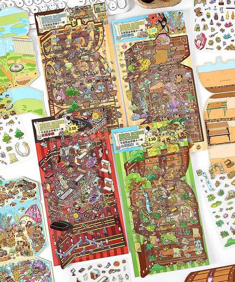 Whimsical Treasures DIY 3D Scene Stickers 4 Cute Miniature Scenes