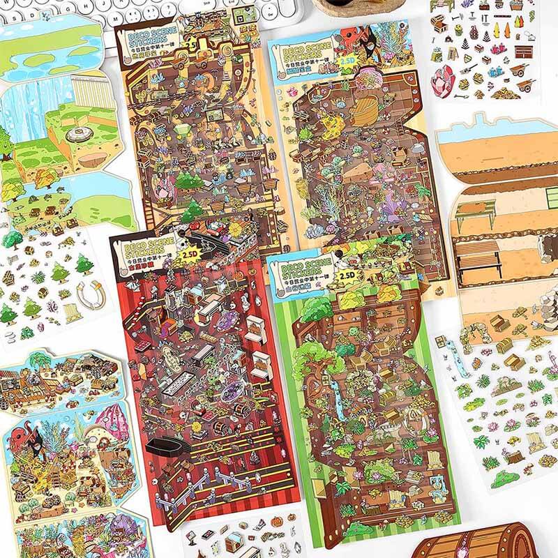 Whimsical Treasures DIY 3D Scene Stickers 4 Cute Miniature Scenes