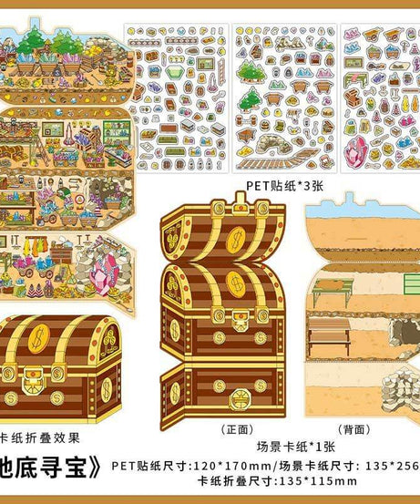Whimsical Treasures DIY 3D Scene Stickers 4 Cute Miniature Scenes