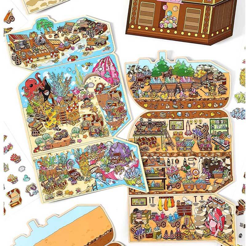 Whimsical Treasures DIY 3D Scene Stickers 4 Cute Miniature Scenes