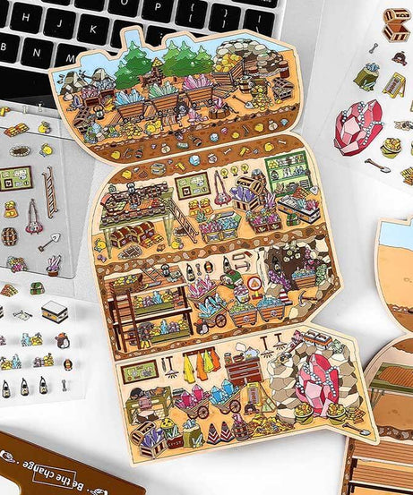 Whimsical Treasures DIY 3D Scene Stickers 4 Cute Miniature Scenes
