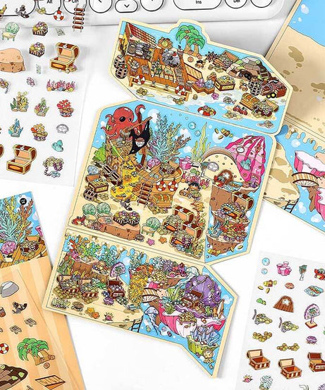 Whimsical Treasures DIY 3D Scene Stickers 4 Cute Miniature Scenes