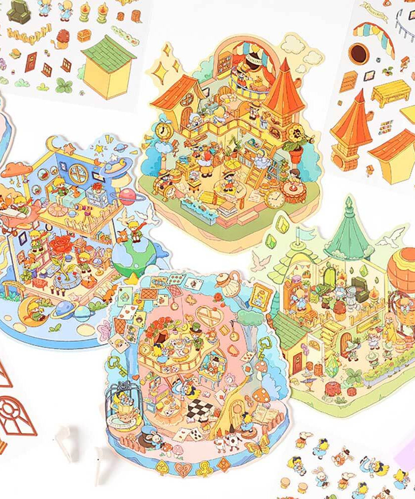 Whimsy Tale Dwellings DIY 3D Scene Stickers 4 Cute Miniature Scenes