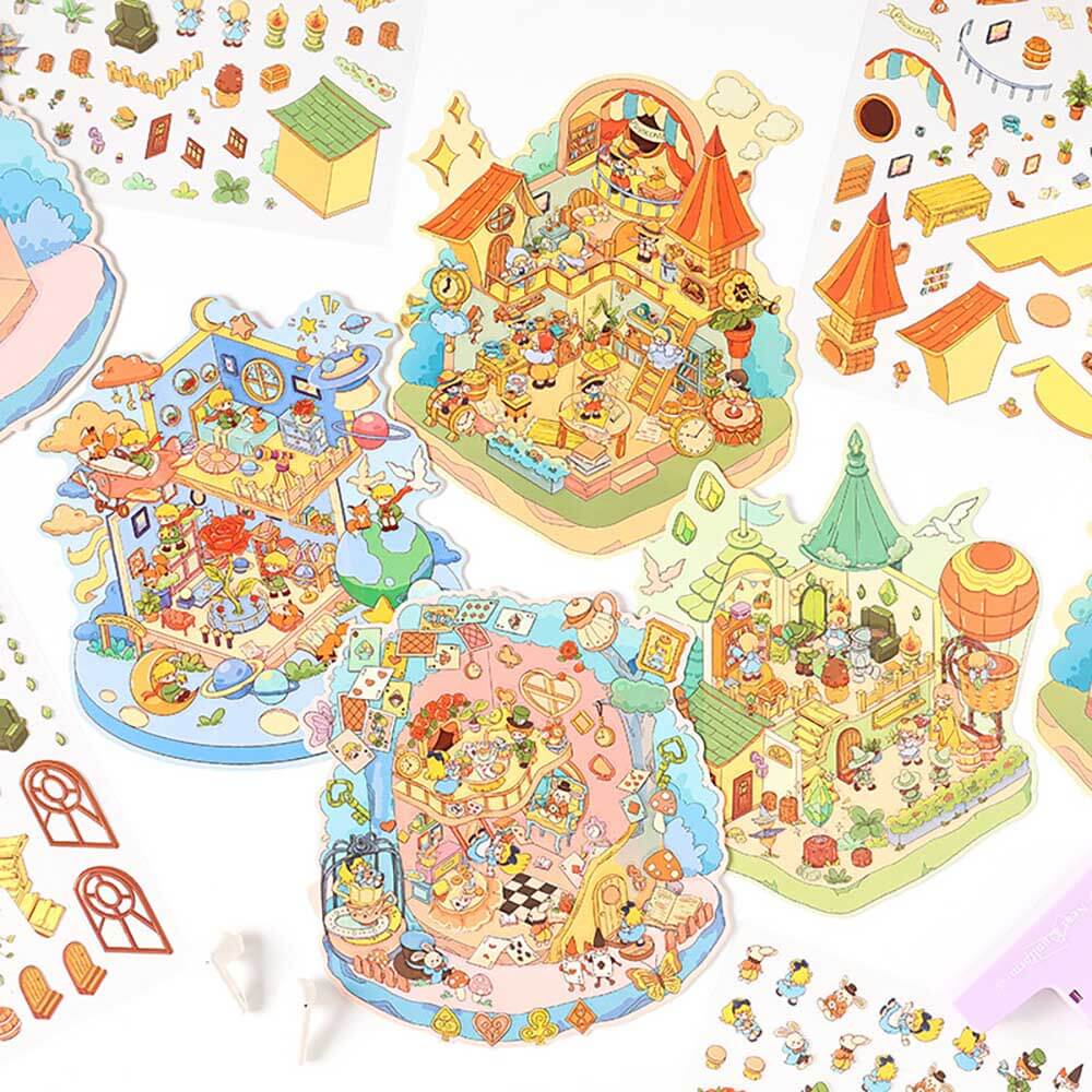 Whimsy Tale Dwellings DIY 3D Scene Stickers 4 Cute Miniature Scenes