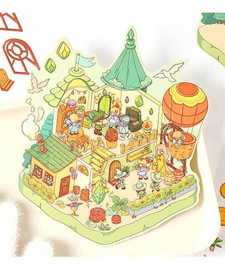 Whimsy Tale Dwellings DIY 3D Scene Stickers 4 Cute Miniature Scenes