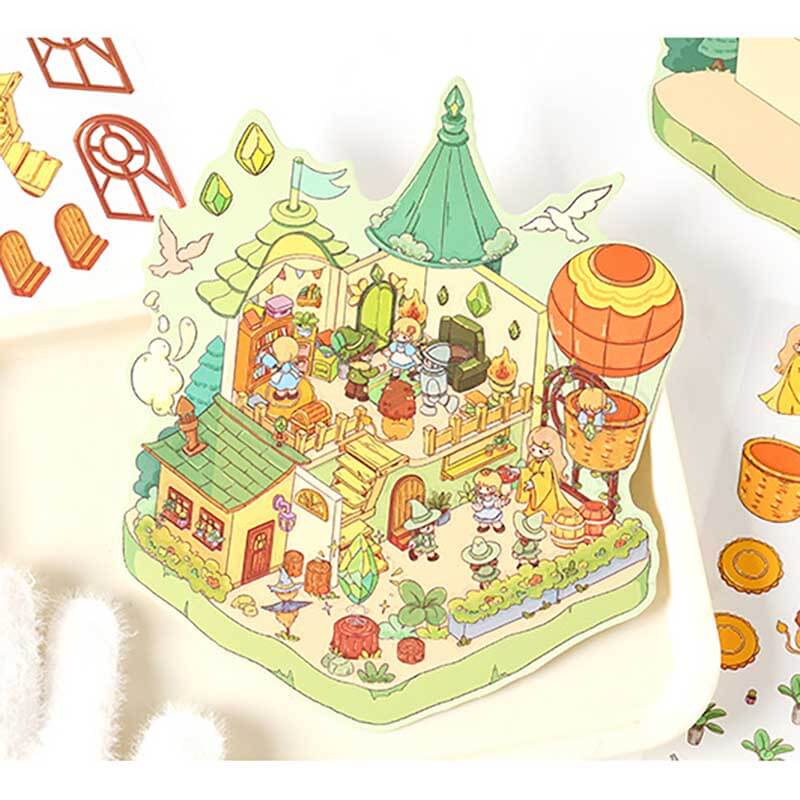 Whimsy Tale Dwellings DIY 3D Scene Stickers 4 Cute Miniature Scenes