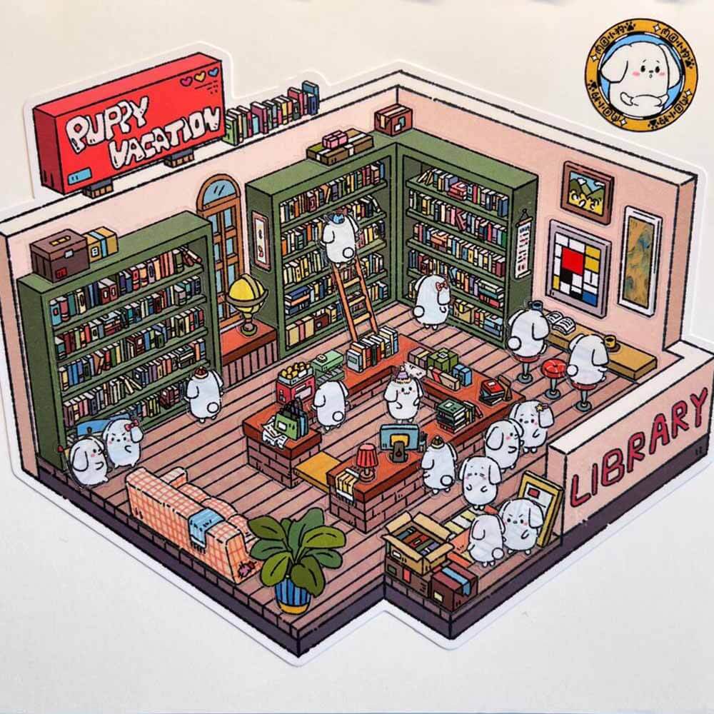 Cute Fat Puppy 1.0 Series Scene Stickers 4 Cute Miniature Scenes