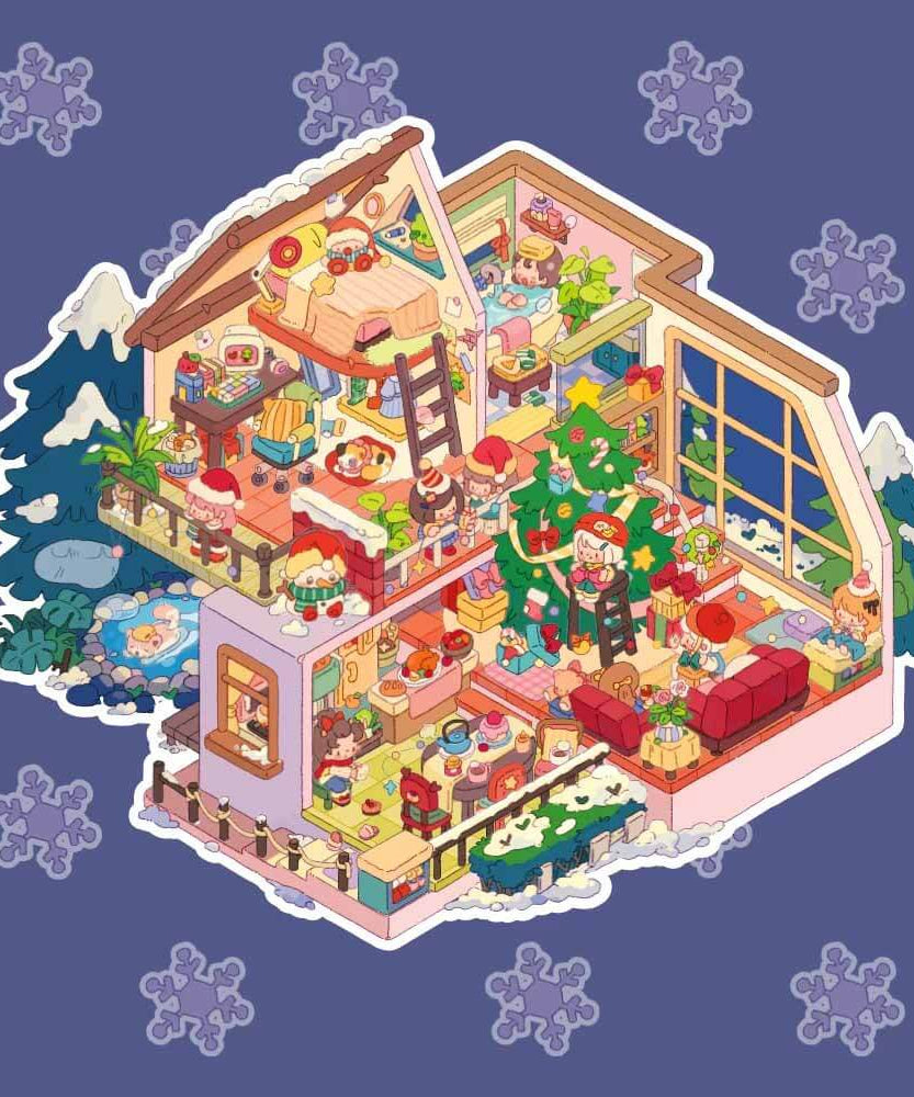 Treasure Chest Christmas & New Year Scene Sticker 6 Cute Miniature Scenes