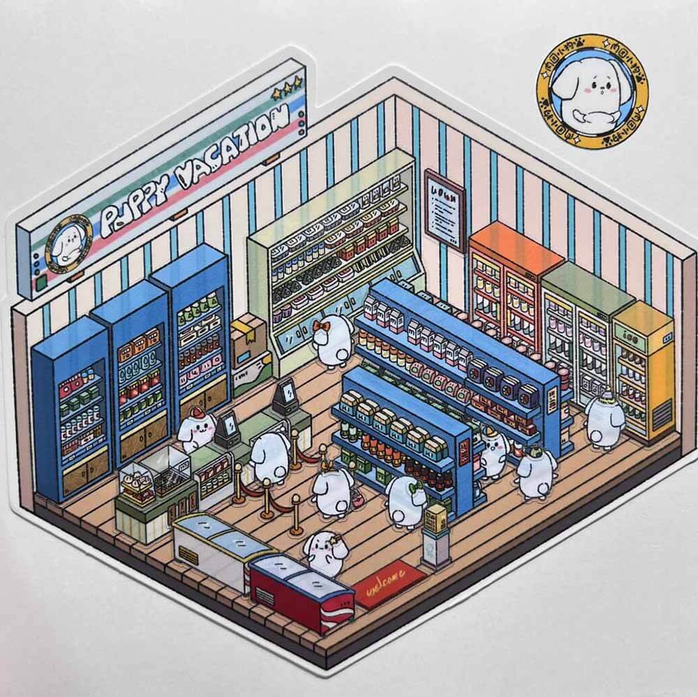 Cute Fat Puppy 1.0 Series Scene Stickers 4 Cute Miniature Scenes