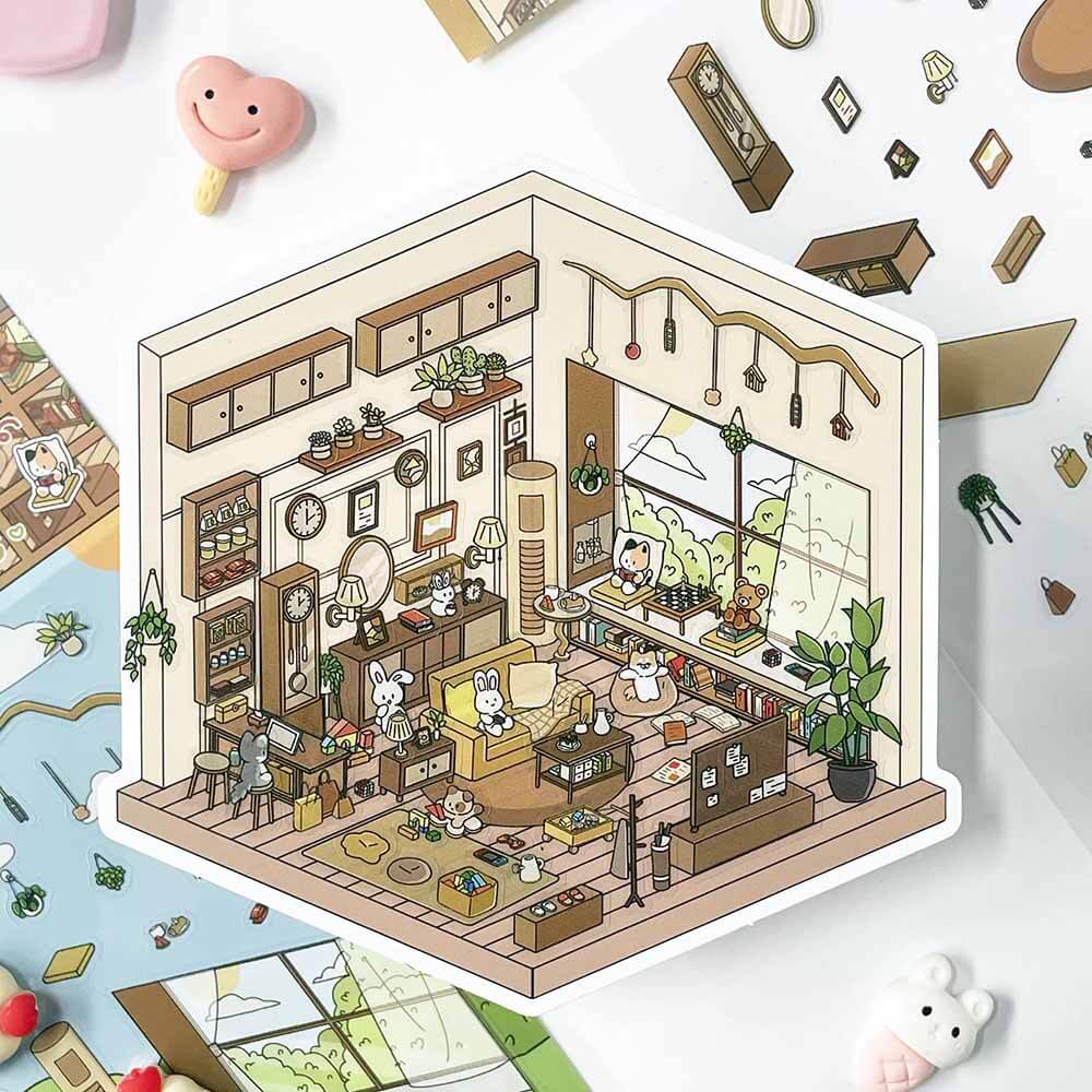 Life Party Series Scene Stickers 4 Cute Miniature Scenes
