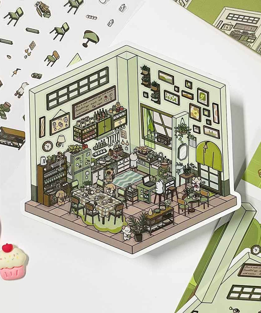 Life Party Series Scene Stickers 4 Cute Miniature Scenes