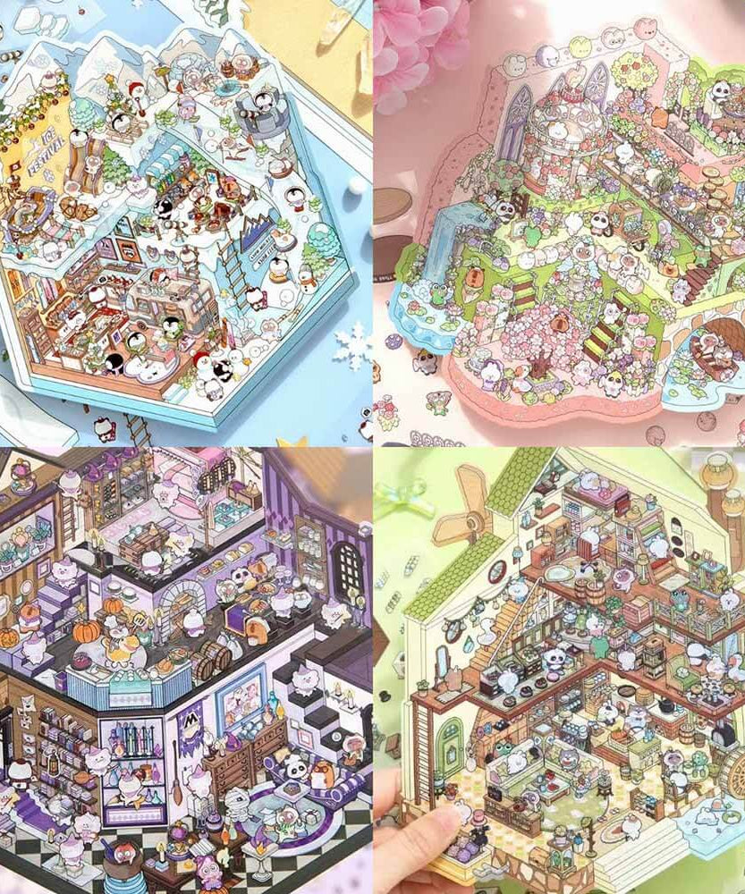 Wonderland Series DIY 3D Scene Stickers 4 Cute Miniature Scenes