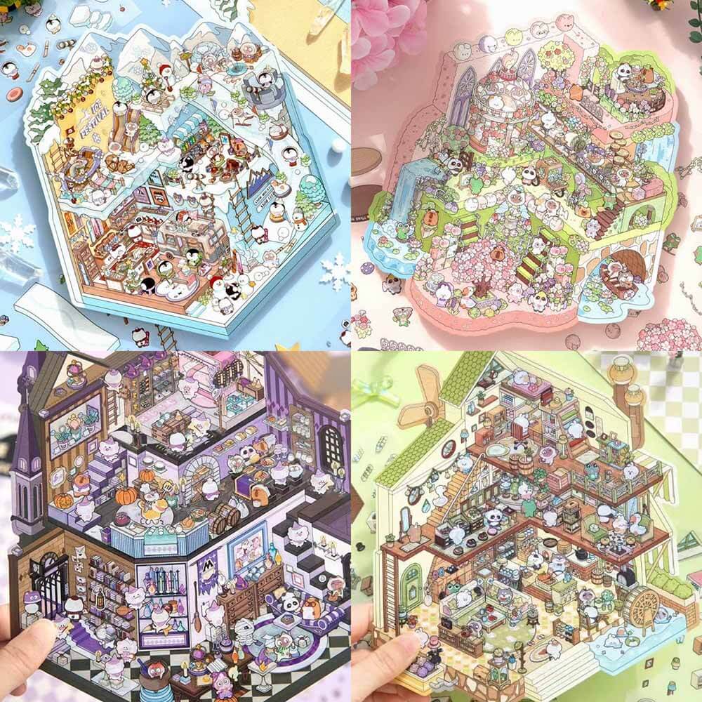 Wonderland Series DIY 3D Scene Stickers 4 Cute Miniature Scenes