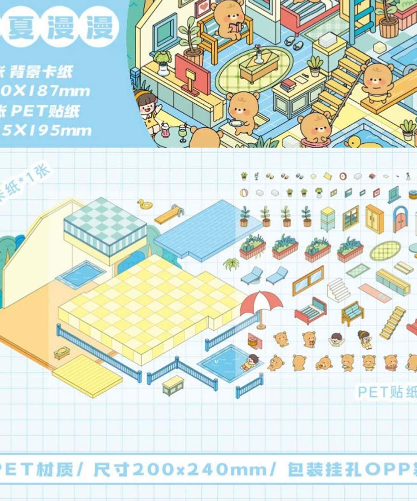 Four Seasons Cottage DIY 3D Scene Stickers 4 Cute Miniature Scenes