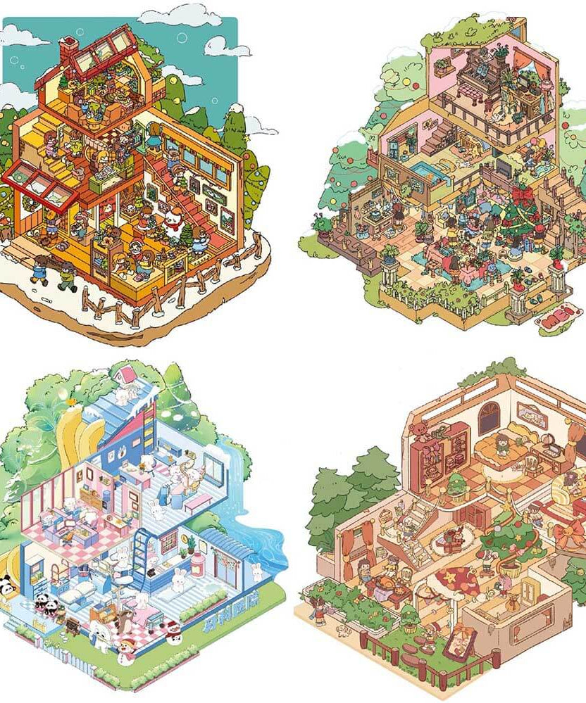 Grand Villa DIY 3D Scene Stickers - 4 Lovely Miniature Scenes